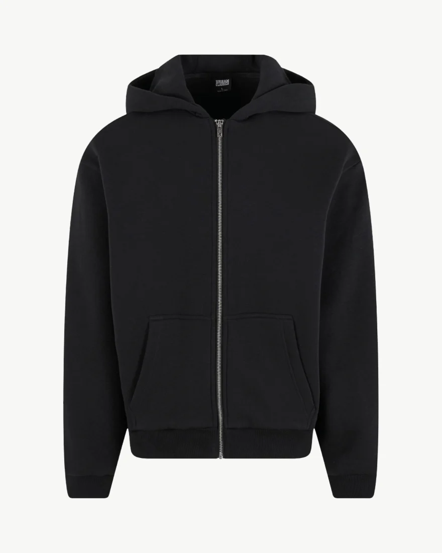 Schwarzer Zip-Hoodie mit Kapuze
